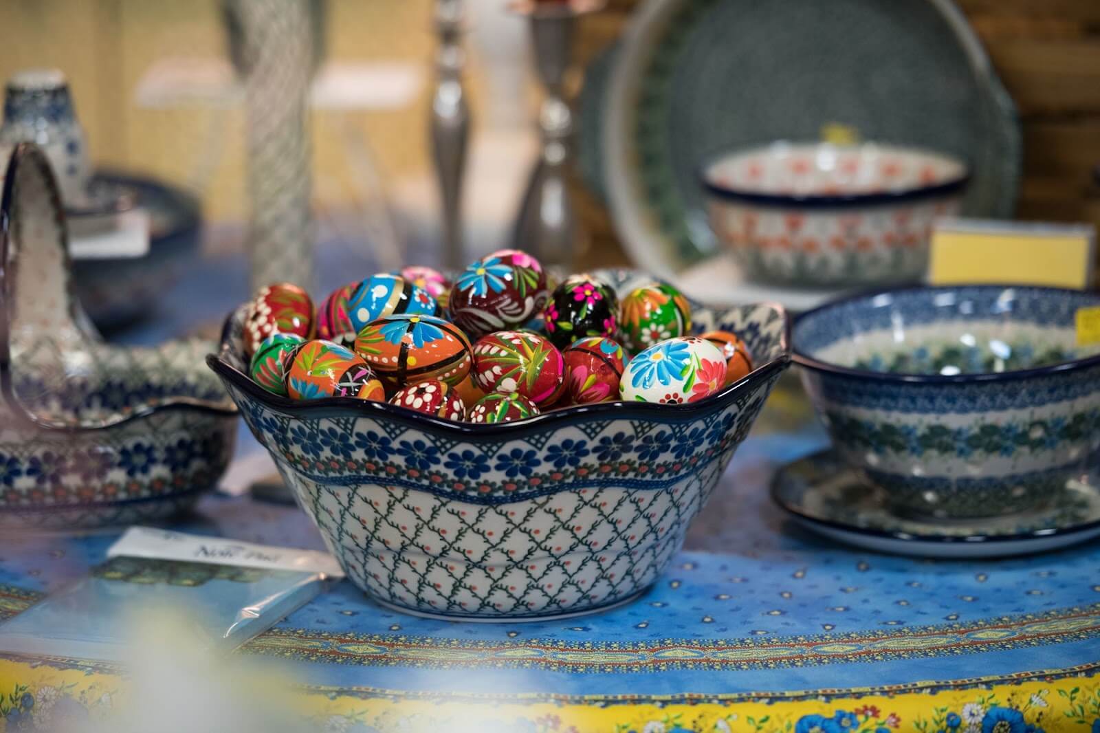 A decorative, European bowl made from polished stoneware.