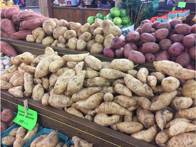 display of potatoes at a winter farmers market