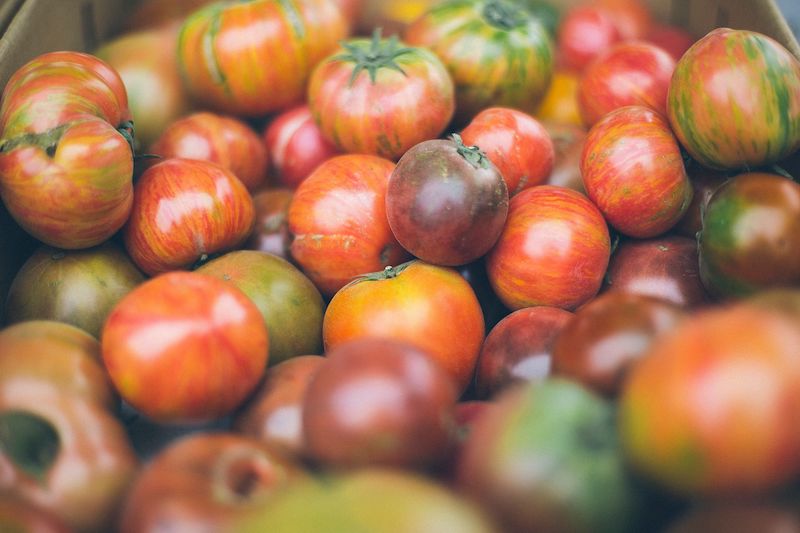 A pile of Heriloom Tomatoes 