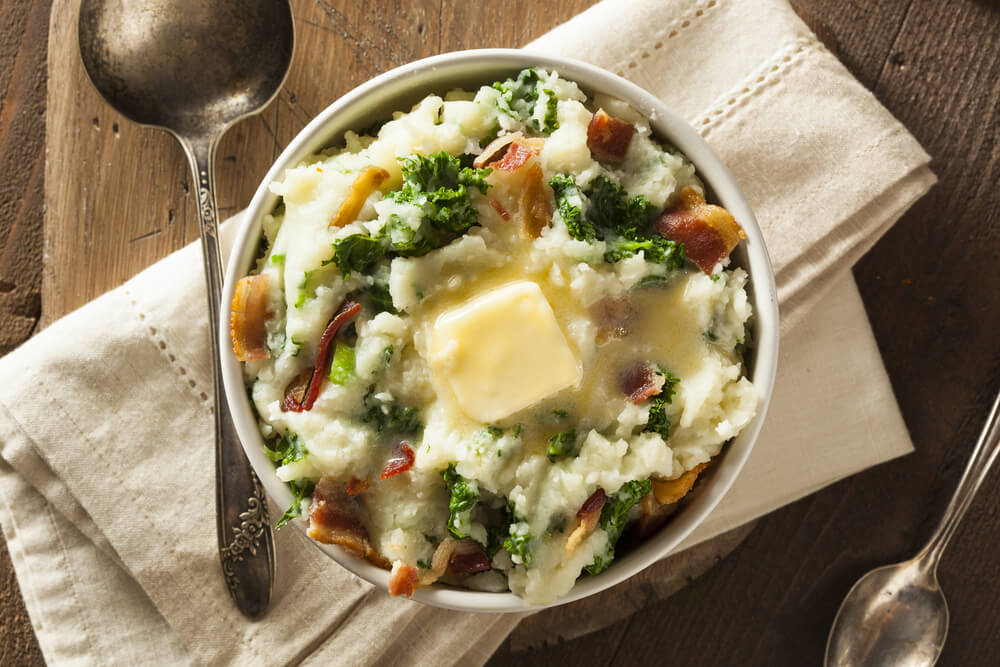 A bowl of Irish colcannon (a potato casserole dish).