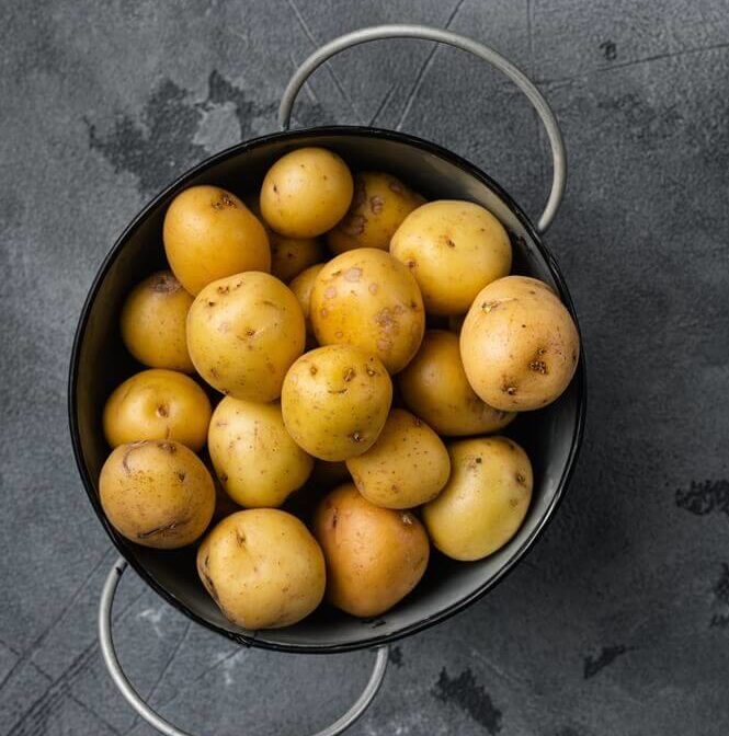 Pot of round yellow potatoes