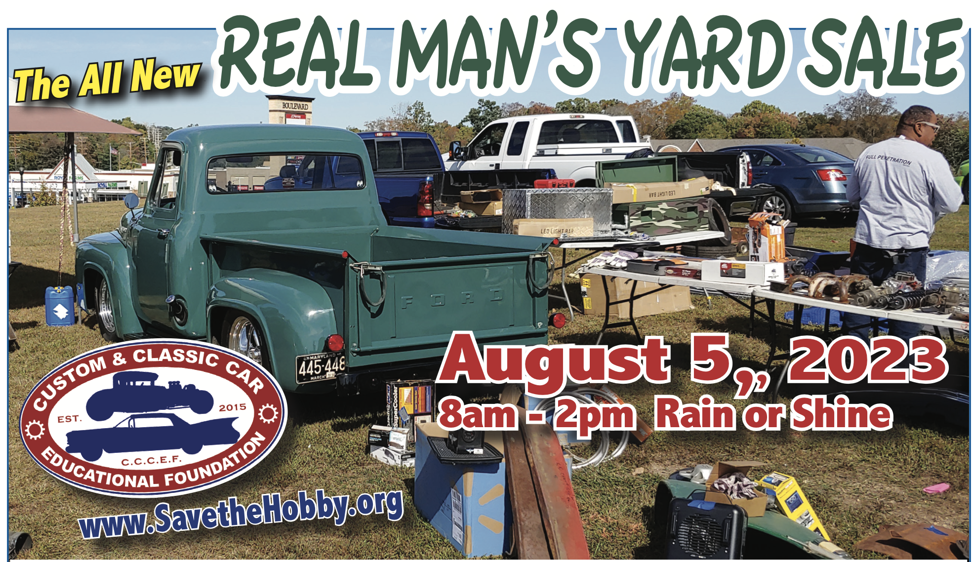 A poster for the Real Man's Yard Sale being held at the Markets at Shrewsbury in Glen Rock, York County, Pennsylvania.
