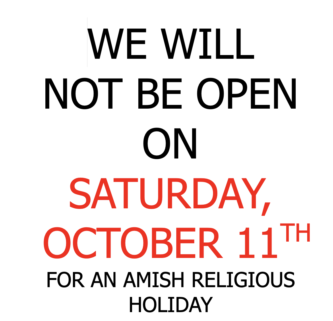 Amish Holiday Notice